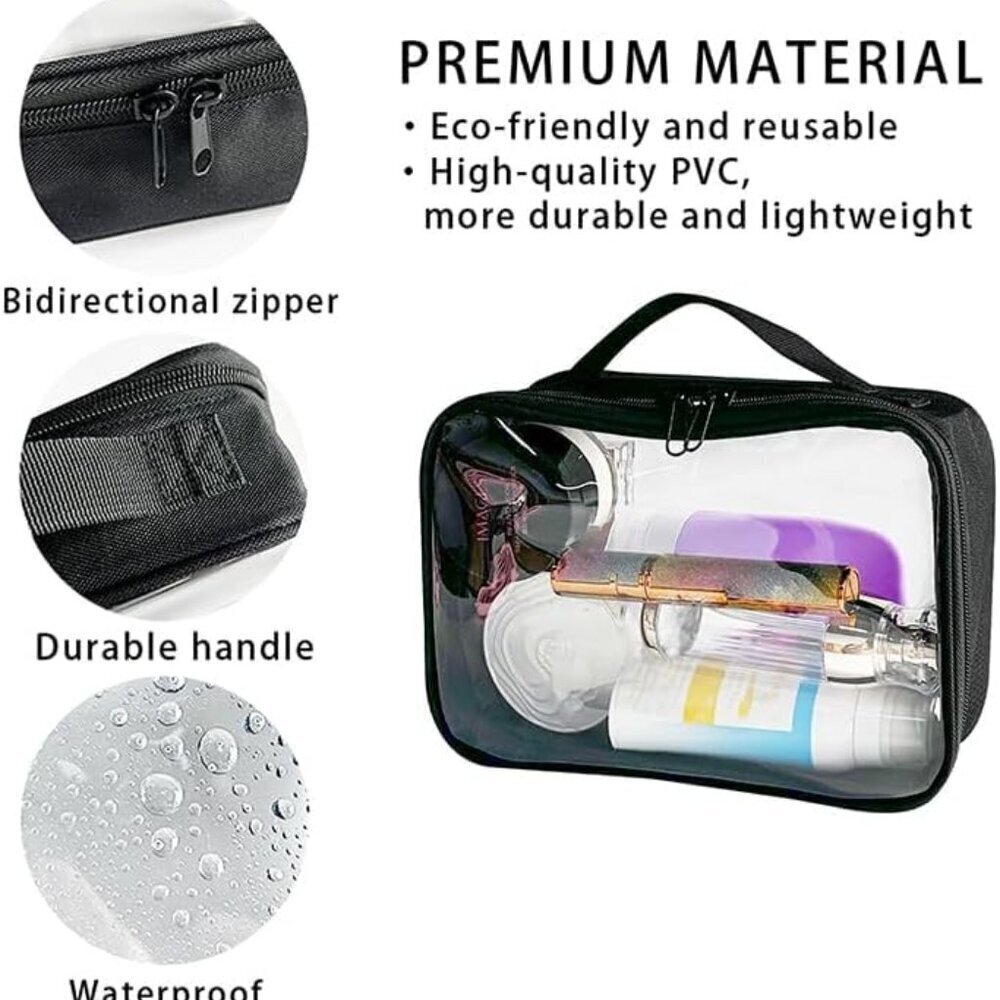 Clear Makeup Bags with Handle Transparent TSA Approved Toiletry Pouch Airport Ai - Picture 3 of 6